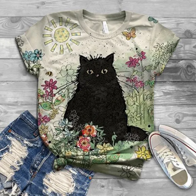 Fashion 3D Animal Cat Print Short Sleeve 4 Style - Shop at LoveMi