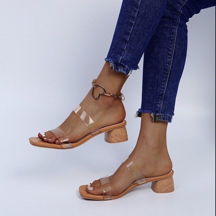 Medium Heel Block Heel Outer Wear Half Slippers Toe
