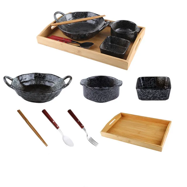 Cutlery Set Stoneware Breakfast Bowl Bibimbap Bowl Binaural Soup Bowl - Shop at LoveMi