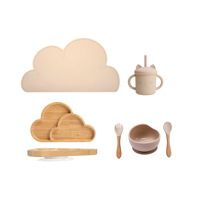 7Pcs Wooden Feeding Tableware Sets Kids Feeding Supplies Bam — foto 5