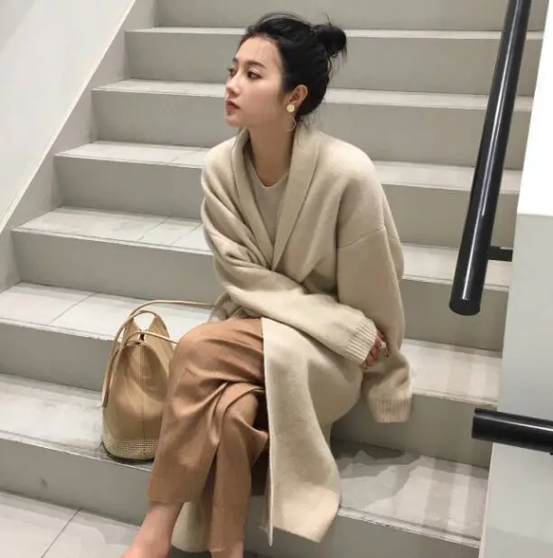 Korean Style Loose-fitting Sweater With Angola Fabric - Apricot