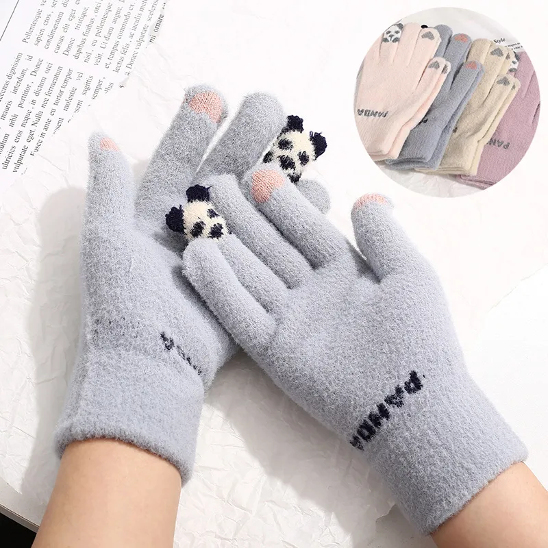 Knitted Gloves Touchscreen Winter Cute Panda Warm Goves