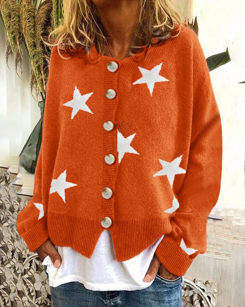 Ladies Knitwear Five-pointed Star Single Row Buttoned Top