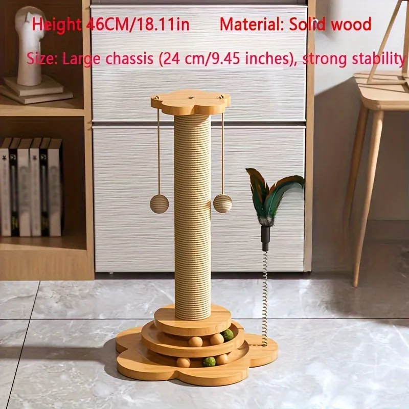 Interactive Cat Scratcher With Rotating Platform - Durable Velvet Rope Surrounded Scratcher With Ball, Suitable For Kittens And Adult Cats, Multi-l...