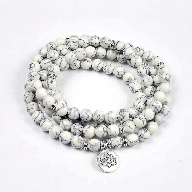 Stone Tiger Eye Stone Bracelet Necklace 108 Buddha Beads Lotus