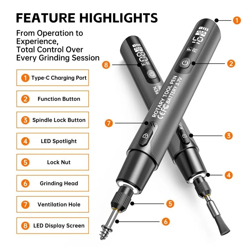 Electric Mini Engraving Pen Cordless Rotary Tool With LED Display Complete Kit — image 3