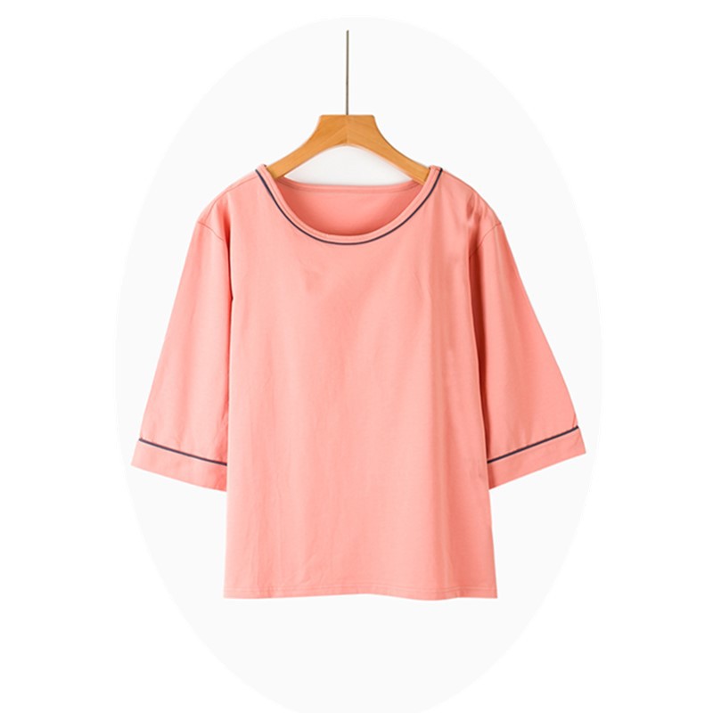 Cup Integrated Three quarter Long sleeved T shirt Casual Home Wear Deep Pink - Shop at LoveMi