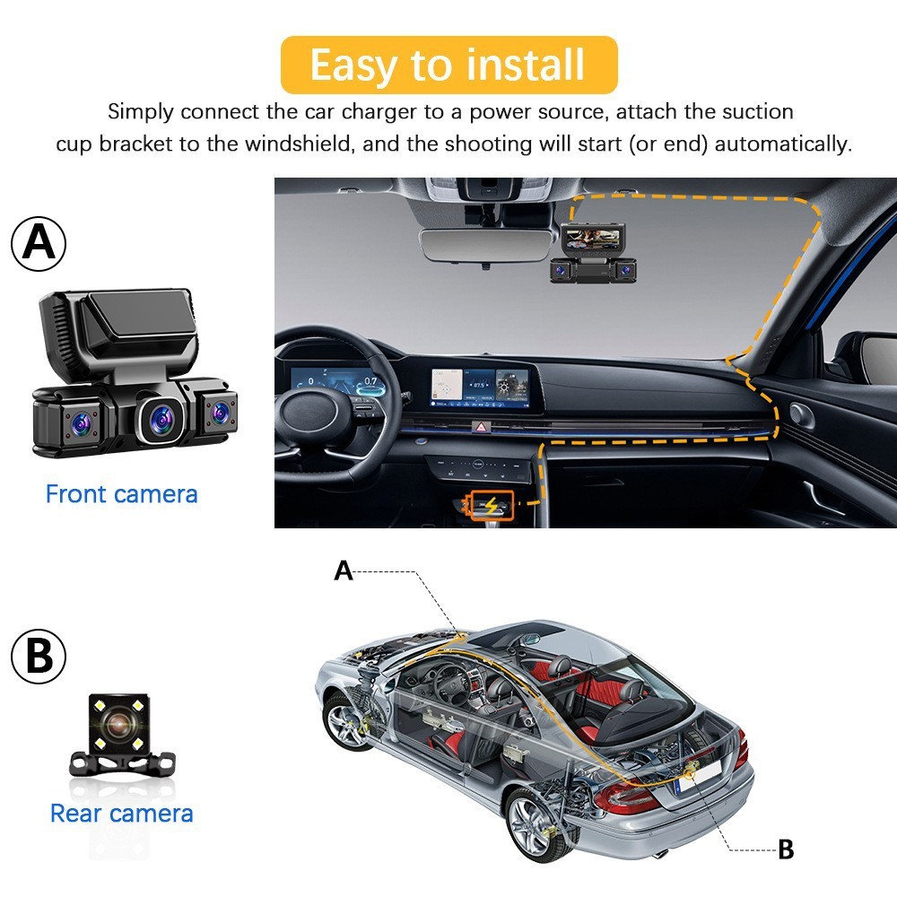 5G WiFi Dash Cam 4 Channel 360 Front Rear Inside DashCam, FHD 1080P Car Camera — image 3