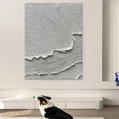 White Waves Sand Texture Palette Knife Oil Painting Handmade Acrylic Art Canvas Unframed Wall Decor Picture For Home Living Room Bedroom Decoration... - View 1