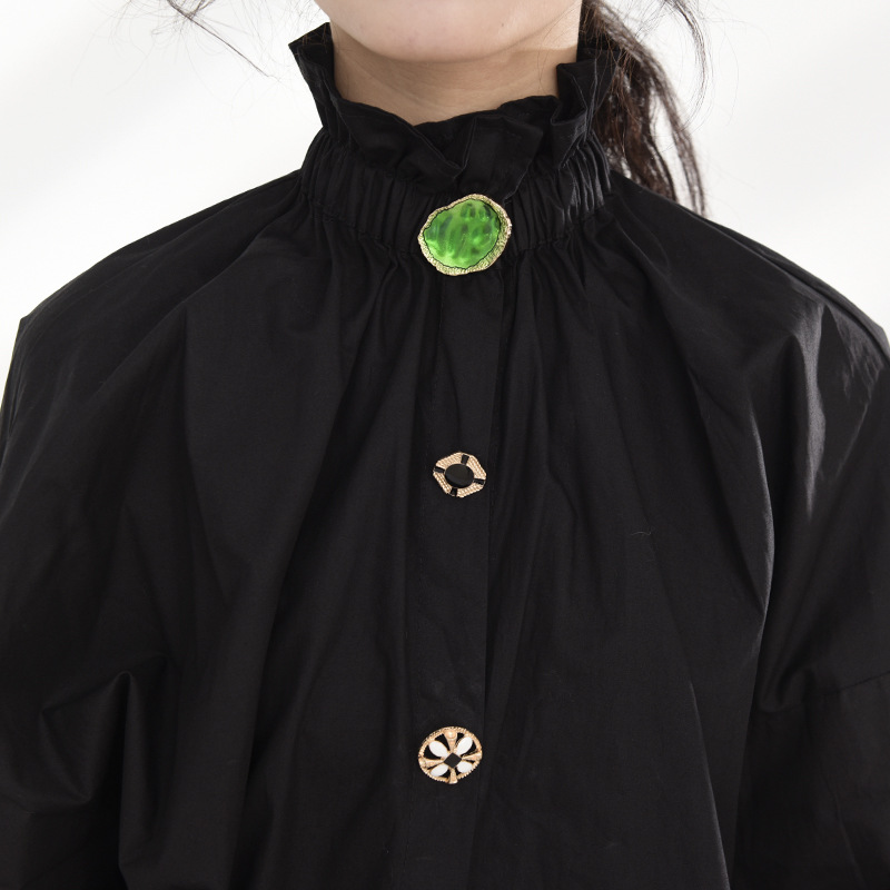 Fashion New Style Stand Collar Lantern Sleeve Loose Shirt Women