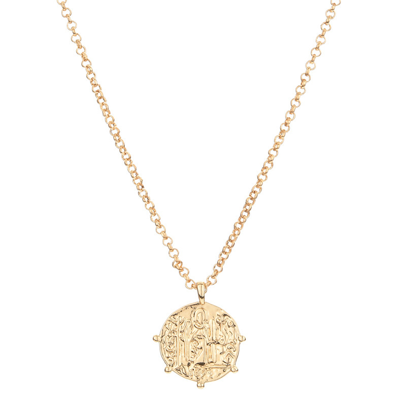 Big Gold Medal Moon And Star Pendant Necklace