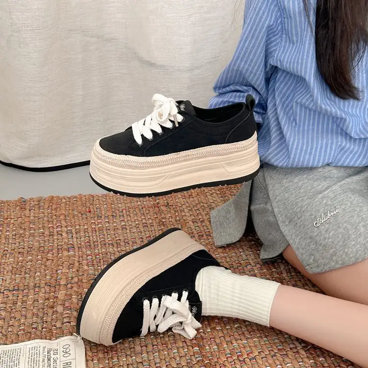 Women Summer New Casual Breathable Fashion Trendy Women Shoes, Thick Sole Biscuit Canvas Shoes