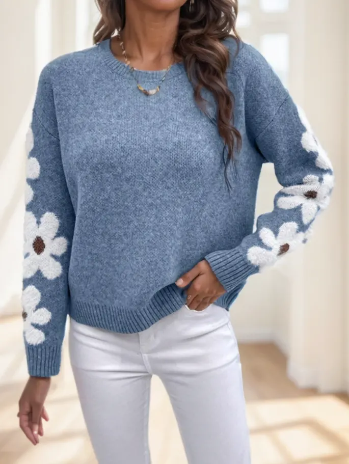 Floral Pattern Drop Shoulder Sweater