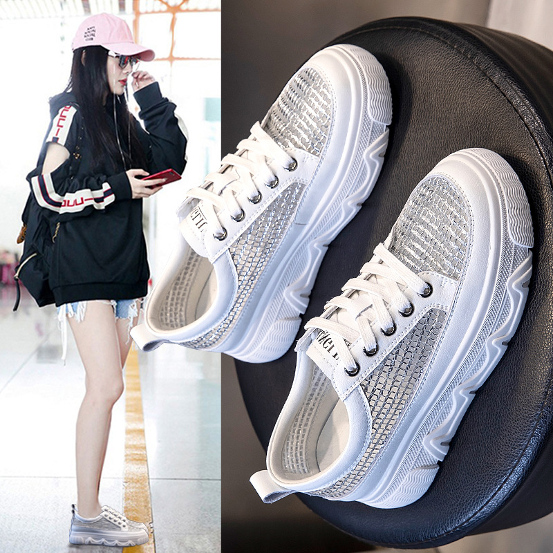 Women's Summer Mesh Breathable White Shoes Flat Casual Sneakers