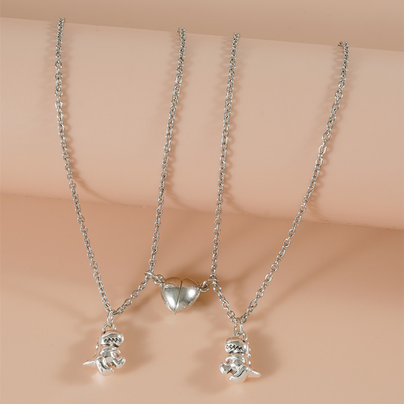 European And American New Small Dinosaur Love Magnetic Button Necklace Set