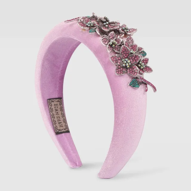 Sponge Hair Band Women Gold Velvet Diamond Accessories Light Purple - Shop at LoveMi