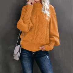 New Style Medium Neck Sweater Women's Loose Long Sleeve Knitting - Ginger-M - View 1