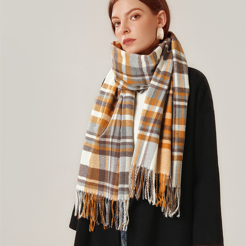 Imitation Cashmere Scarf Plaid Thickened Cold And Warm Tassels