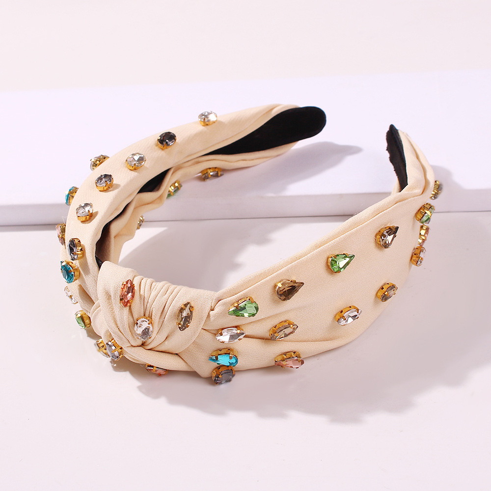 Fashion Stained Glass Drill Knot Headband Versatile Hair Accessories Beige - Shop at LoveMi