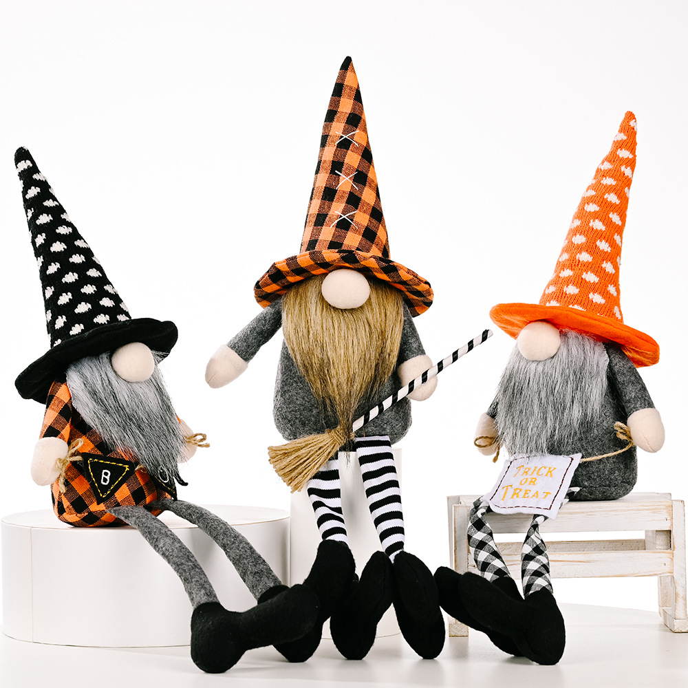 Hanging Leg Rudolph Faceless Broom Decoration Doll (Orange