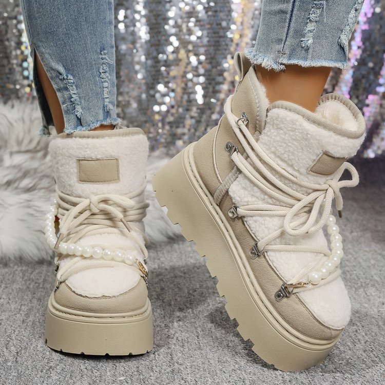 Women's Platform Snow Boots, 2026 New Autumn Winter Warm Fleecelined Thick Cotton Boots