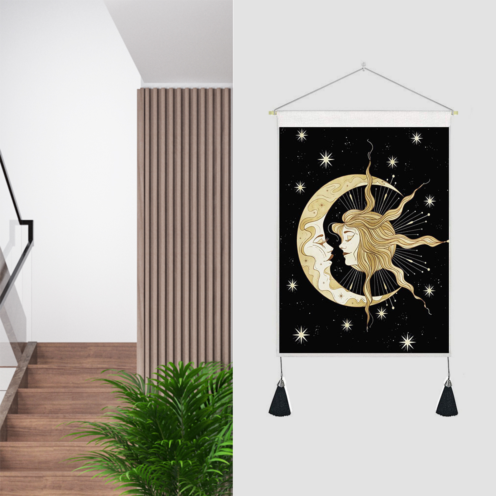 Tapestry Tassels Moon Mountain Linen Cotton Home Door Wall Hanging Bedroom Decor — image 12