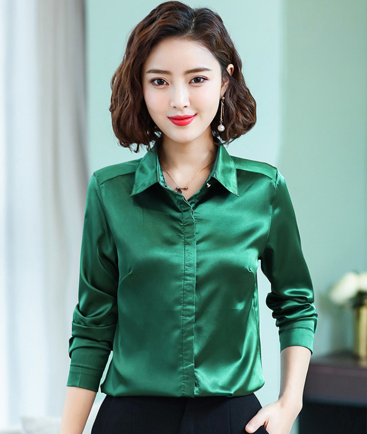 Title 7, Simulated Silk Long-sleeved Shirt Fashion Casua...