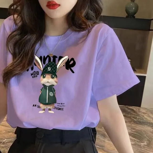 Colorful Right Shoulder Short T shirt Half Sleeve Purple - Shop at LoveMi