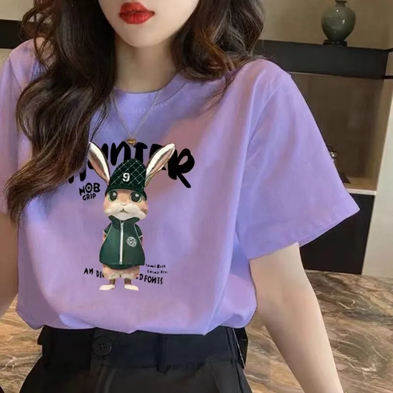Colorful Right Shoulder Short T-shirt Half Sleeve - Purple