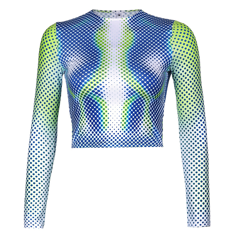 Title 7, Abstract Print Sexy Hot Girl Long Sleeve Top