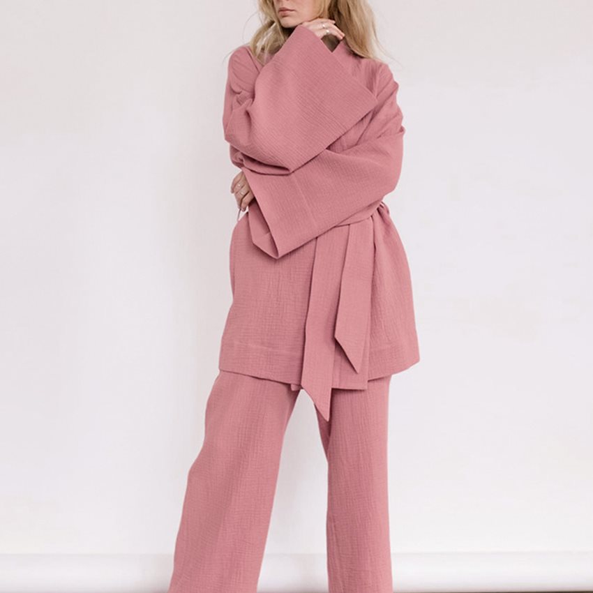 French Loose Gown Trousers Double Gauze Ladies Pajamas - Image 6