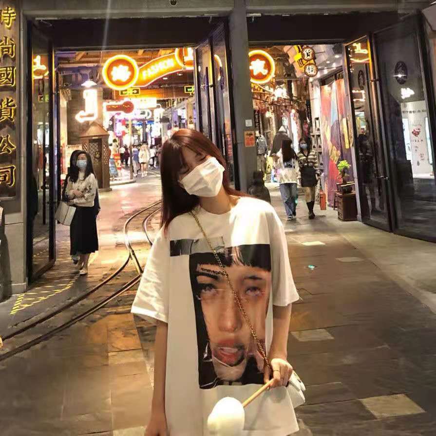 Women's Casual Loose Large Size Mid Length Printed Short Sleeve All-match Couple Top T-Shirt