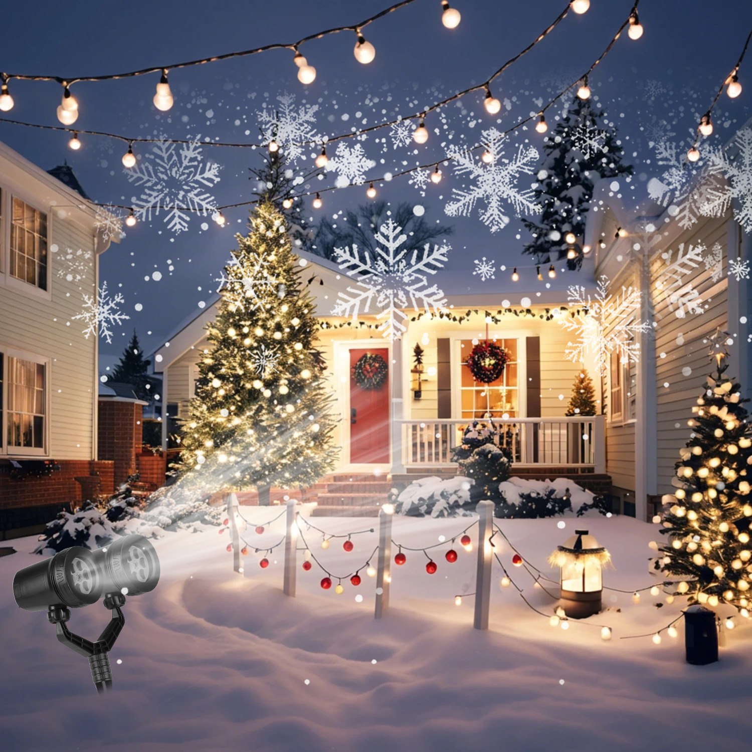 1Pc Christmas Snowflake Projector Light Dual Head LED Stake Light IP44 Waterproof Xmas Decoration For Holiday Indoor Outdoor Use Garden Patio Wall Decor — foto 9