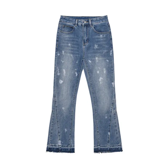 High Street Tide Brand Washed Retro Patchwork Pants Blue - Shop at LoveMi