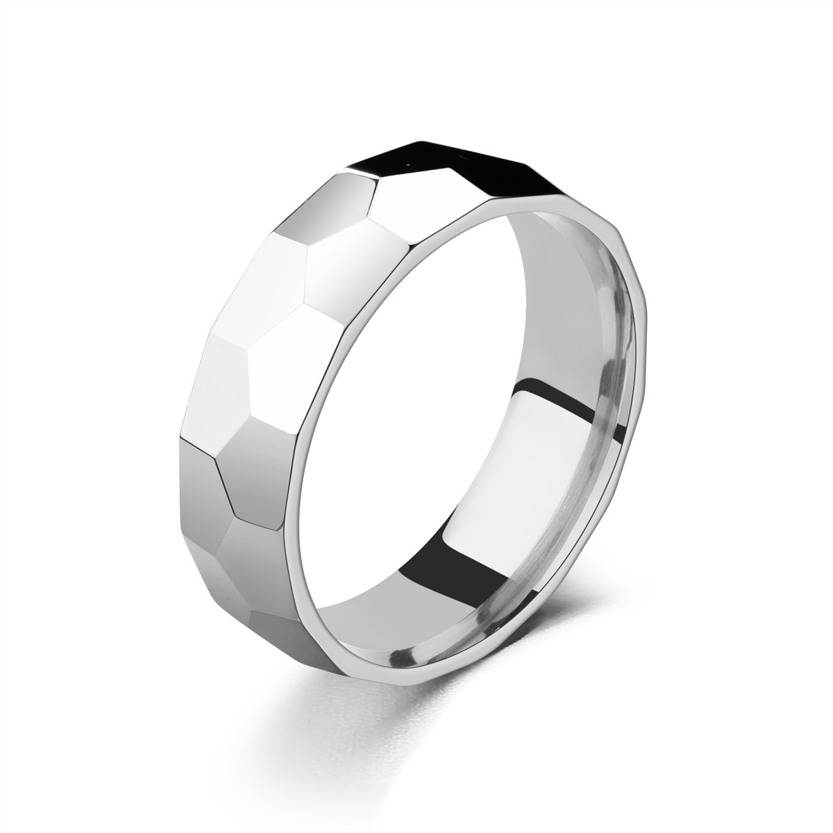 Title 2, Mens Irregular Polished Diamond Titanium Steel...