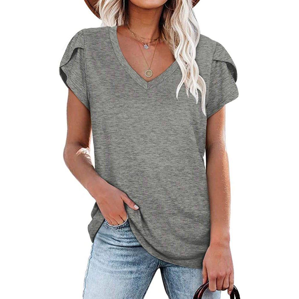 Title 9, Solid Color V-neck Short-sleeved T-shirt