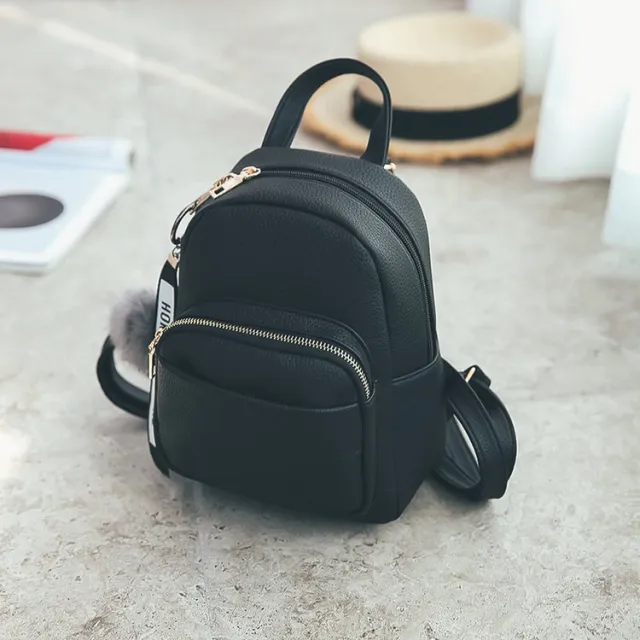Retro Wild Fashion Mini Fur Ball Backpack Women Black - Shop at LoveMi