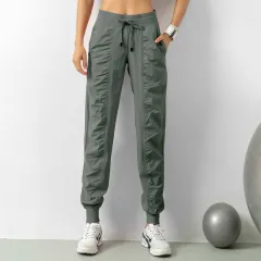 Fashion Casual Sports Pants For Women Loose Legs Drawstring High Waist Trousers With Pockets Running Sports Gym Fitness Yoga Pants - Army Green - View 1