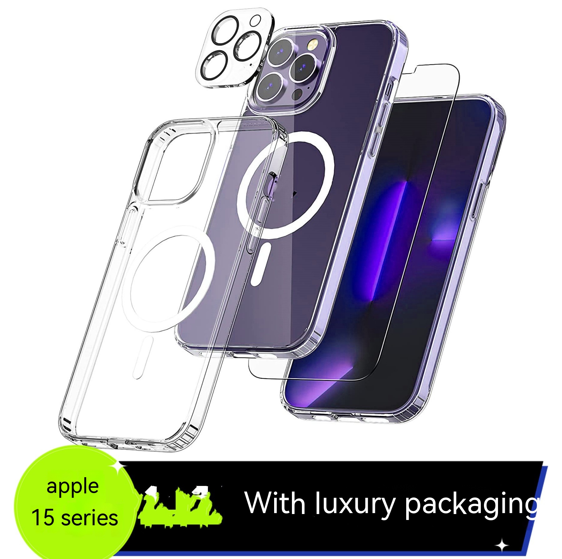 Transparent Magnetic Phone Case Tempered Film Lens Protector Set