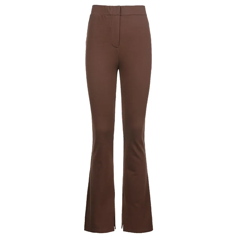 La Trousers Women's Sports And Leisure Trousers High Waist Split Slim Slimming Trousers - Brown