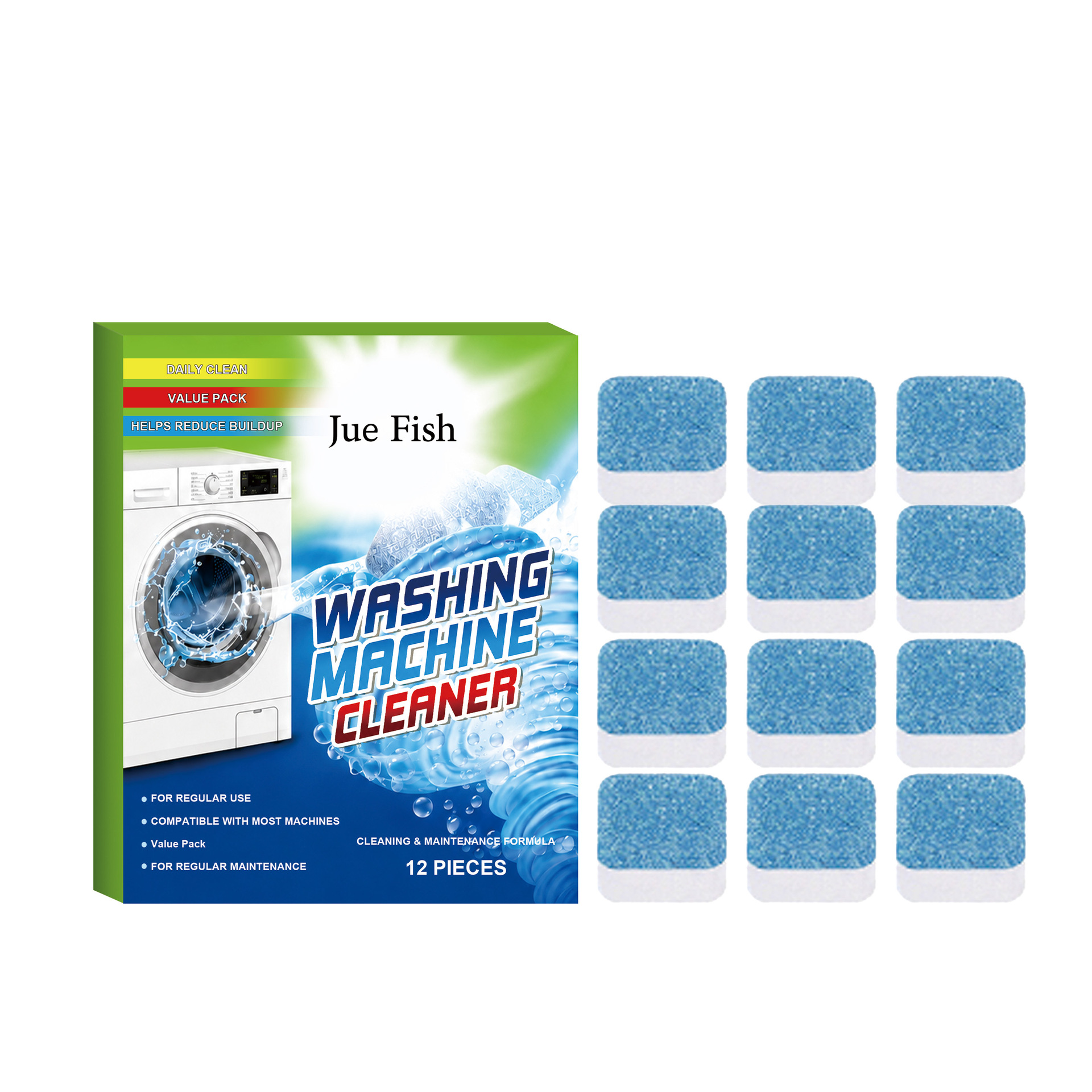 JUE FISH Washing Machine Cleaning Sheets - No Disassembly Required, Removes Stains And Scale, Suitable For Both Front-Loading And Top-Loading Washing Machines