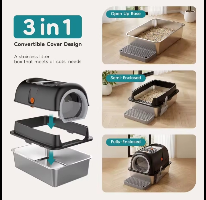 Stainless Steel Enclosed Cat Litter Box With Hood And Scoop thumbnail 2