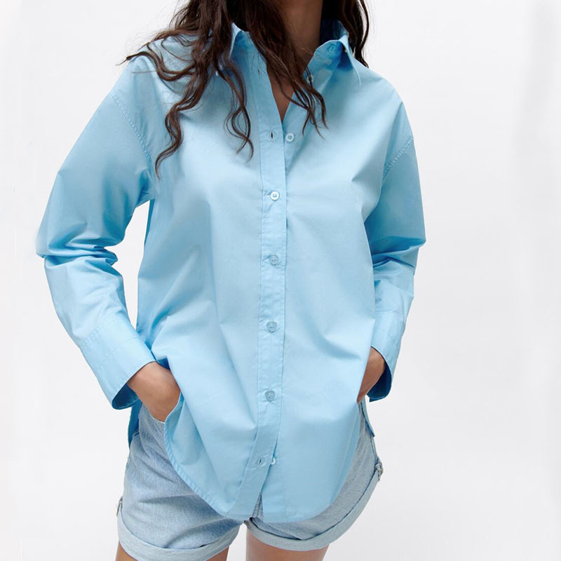 Long Sleeve Lapel Loose Poplin Shirt