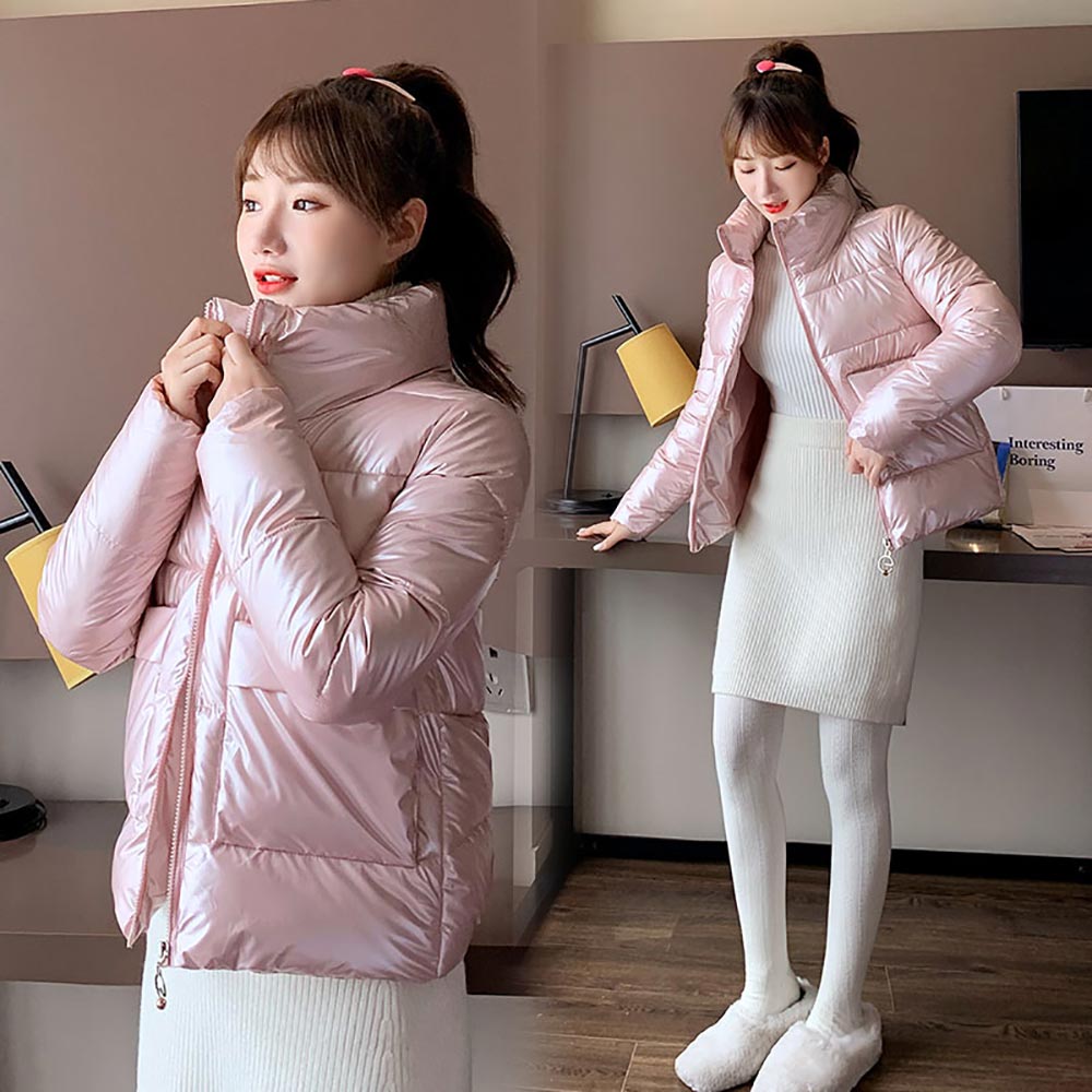 Disposable Shiny Short Padded Down Jacket Pink - Shop at LoveMi