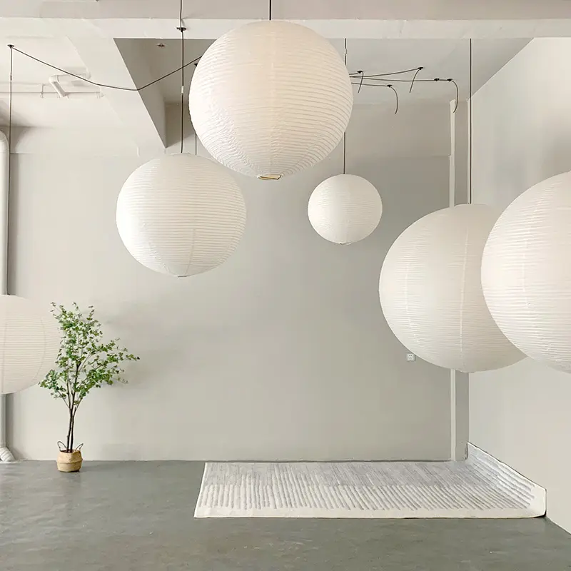 White Paper Lantern Shade In Bedroom