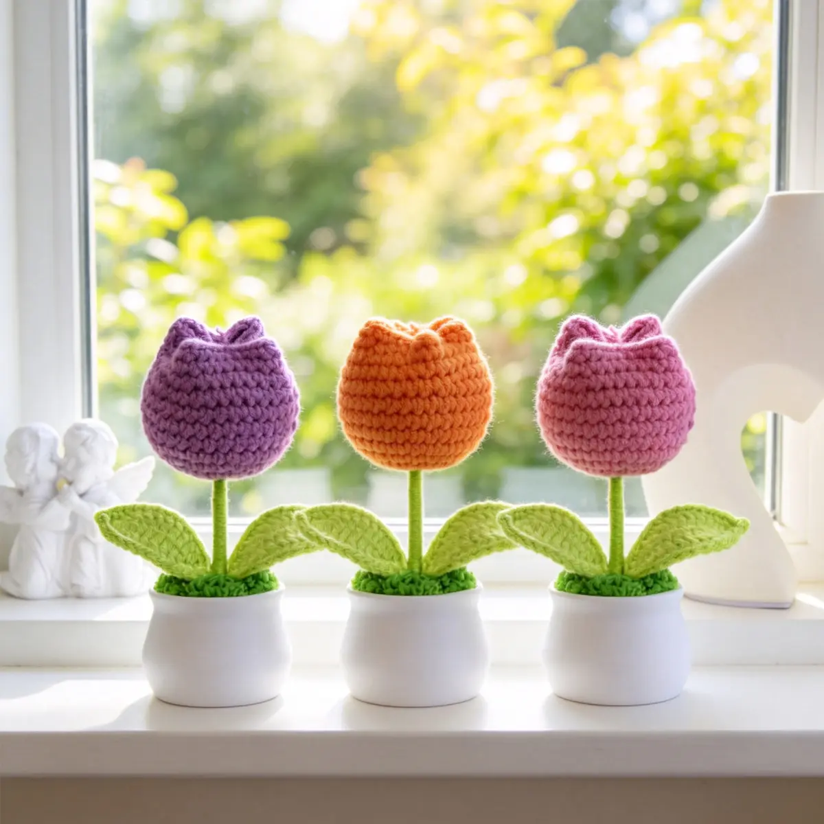 Handmade Crochet Colorful Tulip Potted Ornament