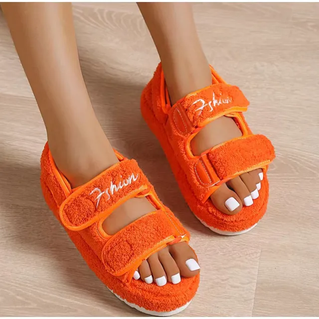 Autumn Sandals Women Velcro Plush Shoes Rome Platform High Heel Sandals Orange - Shop at LoveMi
