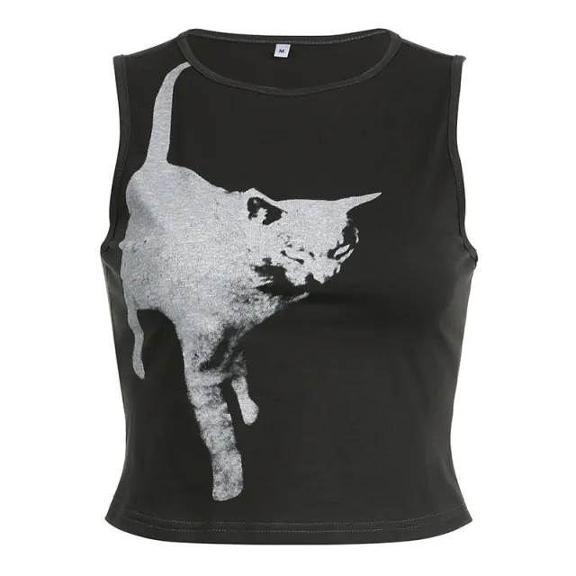 Printed Sleeveless Slim Fit Tank Top Grey - Shop at LoveMi