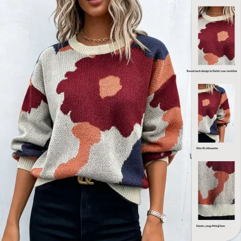 Autumn and Winter Round-neck Long-sleeve Knitted Top