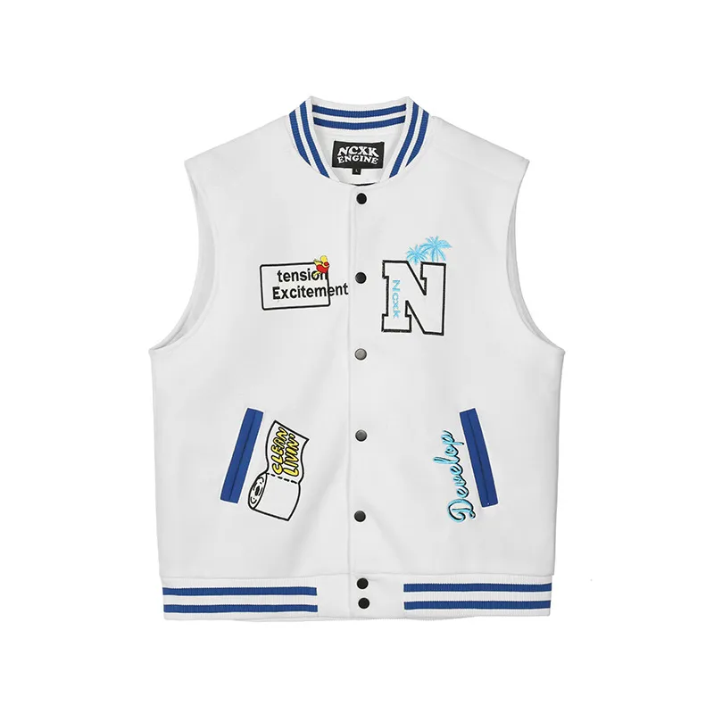 Men's And Women's All-match Embroidered Vest American Couple Jacket - White